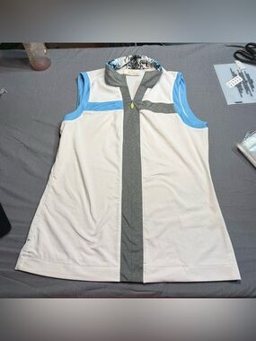EP Pro Sleeveless Athletic Polo - White, Light Blue & Gray Trim